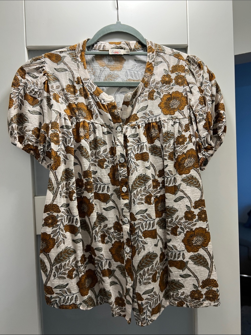 Faherty Cream Blouse with Brown Floral Print